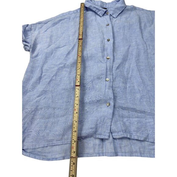 Rachel Roy Light Blue 100% Linen Button-Up Short Sleeve Shirt Size M - Picture 6 of 8
